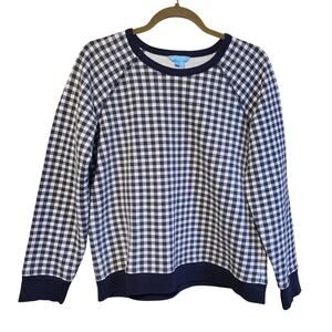 Draper James Womens Natatlie Navy White Gingham Plaid Pullover Large Sweatshirt